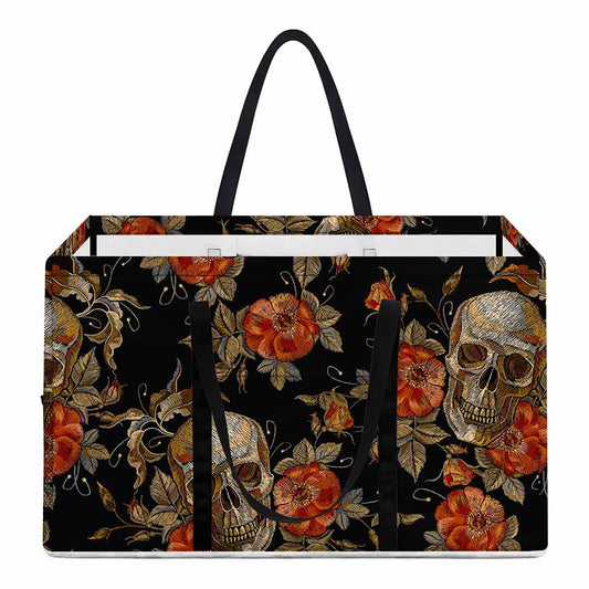Vintage Floral Skull Pattern Print Utility Tote Bag