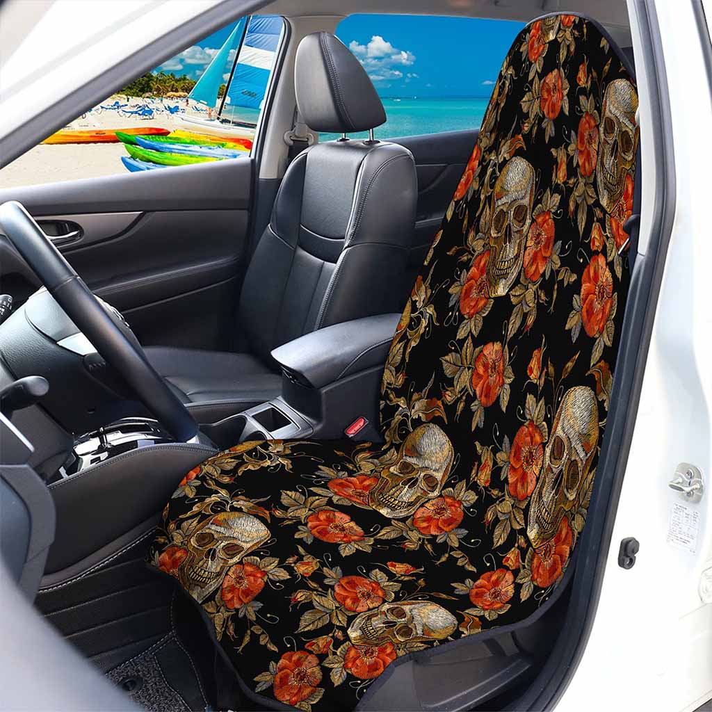 Vintage Floral Skull Pattern Print Waterproof Car Seat Cover