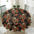 Vintage Floral Skull Pattern Print Waterproof Round Tablecloth