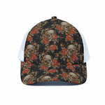 Vintage Floral Skull Pattern Print White Mesh Trucker Cap