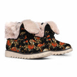 Vintage Floral Skull Pattern Print Winter Boots