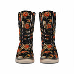Vintage Floral Skull Pattern Print Winter Boots
