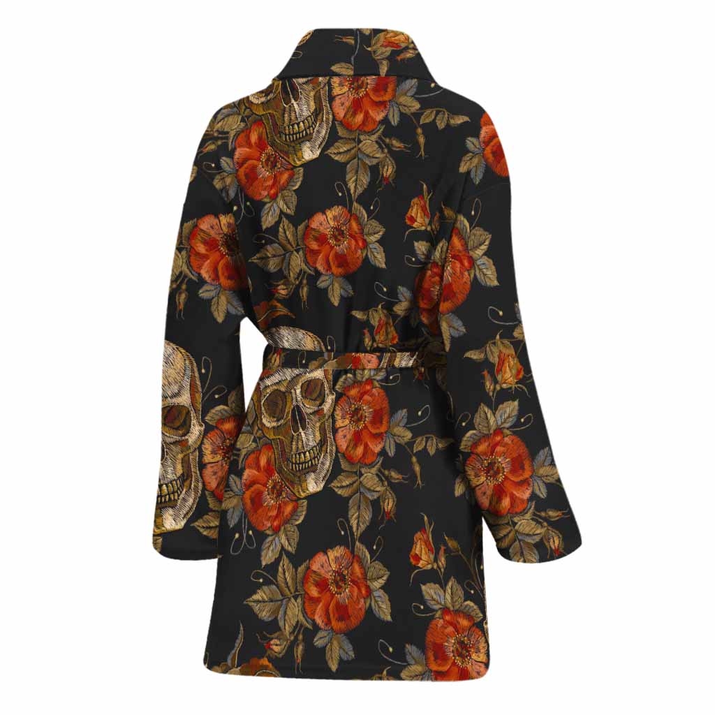Vintage Floral Skull Pattern Print Women's Bathrobe