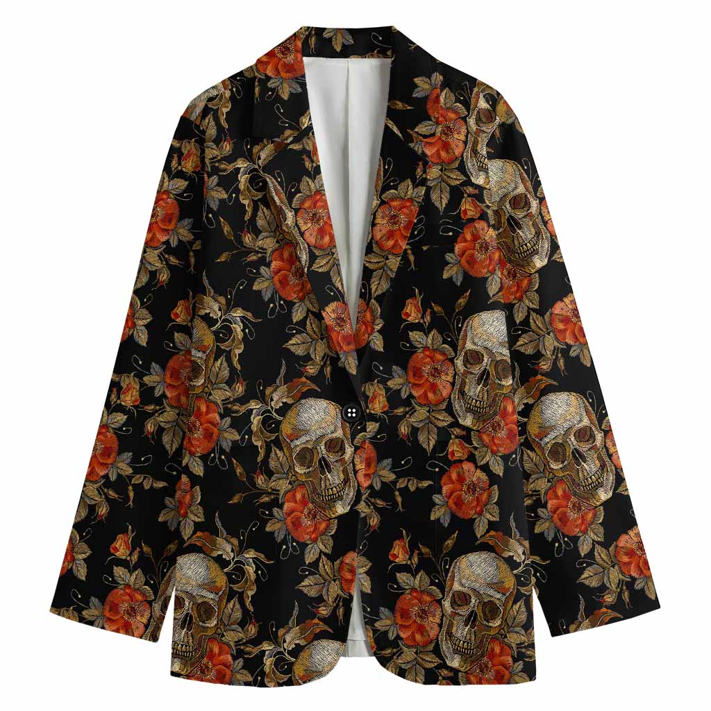 Vintage Floral Skull Pattern Print Women's Blazer