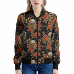 Vintage Floral Skull Pattern Print Women's Bomber Jacket