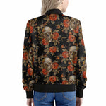 Vintage Floral Skull Pattern Print Women's Bomber Jacket