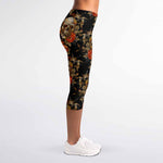 Vintage Floral Skull Pattern Print Women's Capri Leggings
