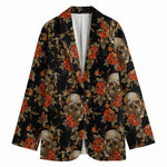 Vintage Floral Skull Pattern Print Women's Cotton Blazer