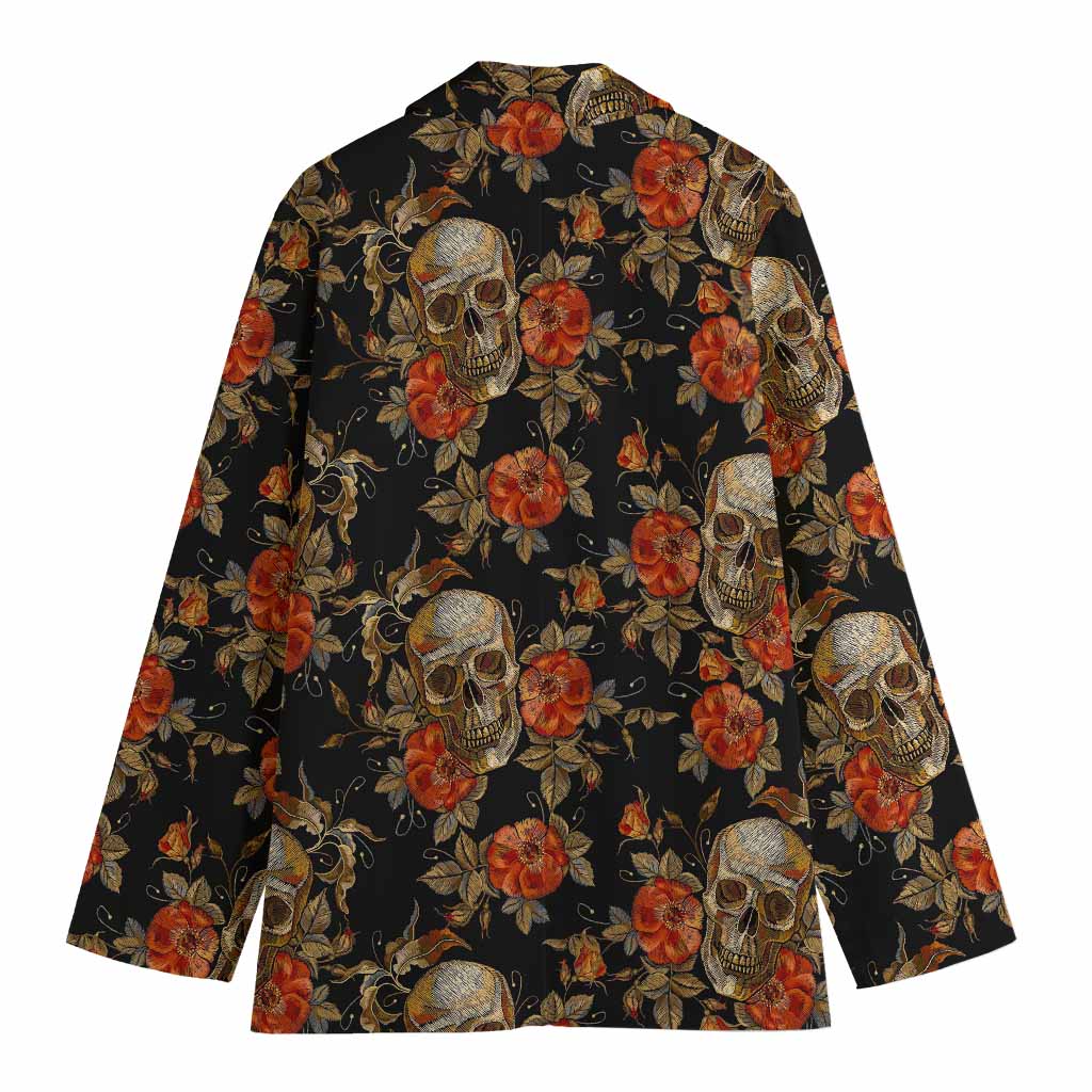 Vintage Floral Skull Pattern Print Women's Cotton Blazer