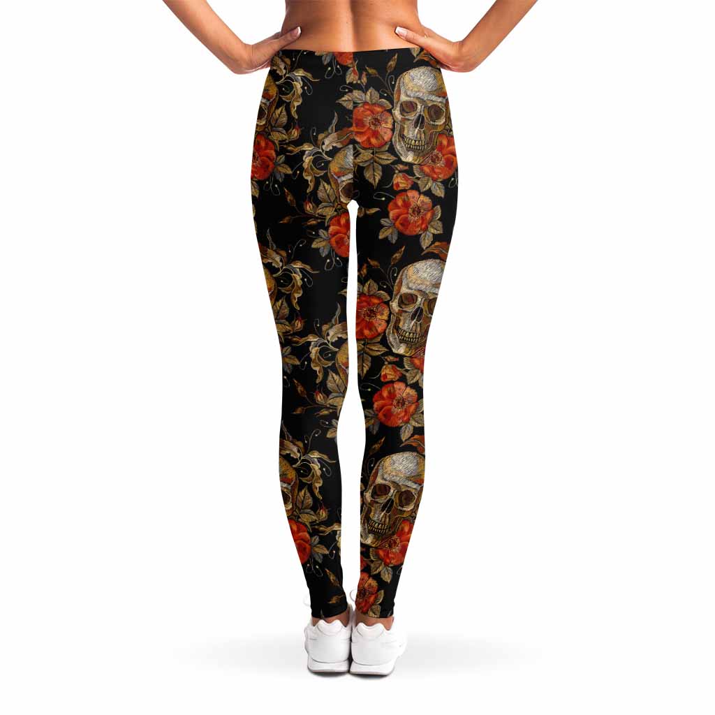 Vintage Floral Skull Pattern Print Women's Leggings