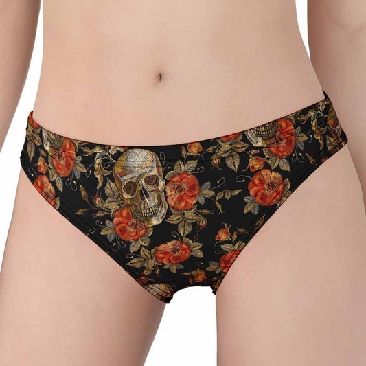 Vintage Floral Skull Pattern Print Women's Panties