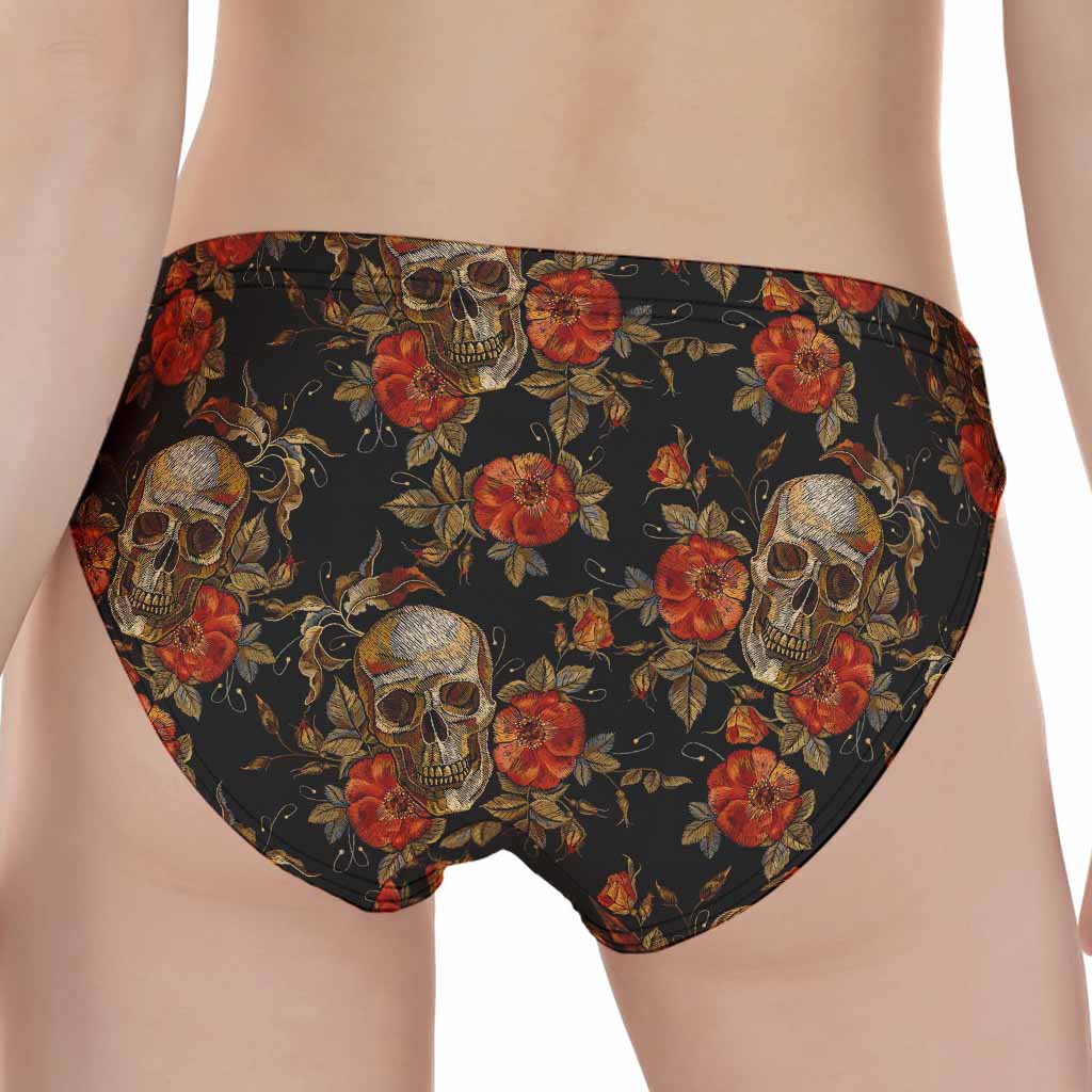 Vintage Floral Skull Pattern Print Women's Panties