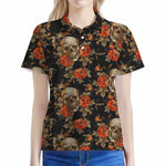 Vintage Floral Skull Pattern Print Women's Polo Shirt