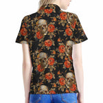 Vintage Floral Skull Pattern Print Women's Polo Shirt
