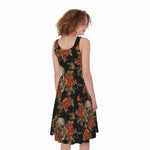 Vintage Floral Skull Pattern Print Women's Sleeveless Dress