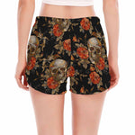 Vintage Floral Skull Pattern Print Women's Split Running Shorts