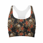 Vintage Floral Skull Pattern Print Women's Sports Bra