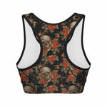 Vintage Floral Skull Pattern Print Women's Sports Bra