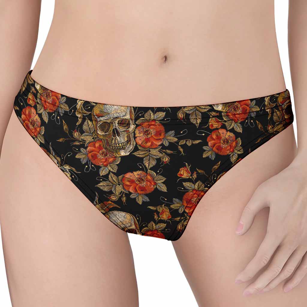 Vintage Floral Skull Pattern Print Women's Thong