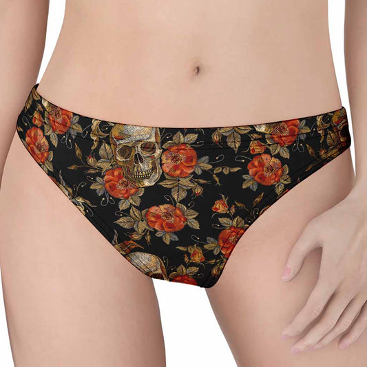 Vintage Floral Skull Pattern Print Women's Thong