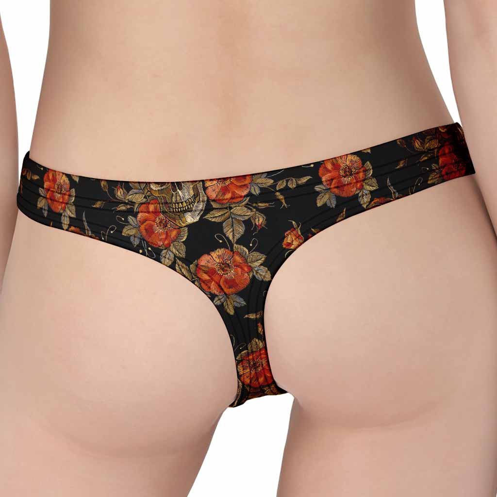 Vintage Floral Skull Pattern Print Women's Thong