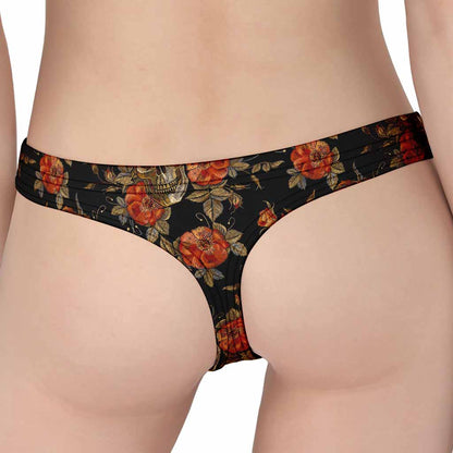 Vintage Floral Skull Pattern Print Women's Thong