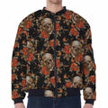 Vintage Floral Skull Pattern Print Zip Sleeve Bomber Jacket