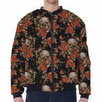 Vintage Floral Skull Pattern Print Zip Sleeve Bomber Jacket