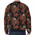Vintage Floral Skull Pattern Print Zip Sleeve Bomber Jacket