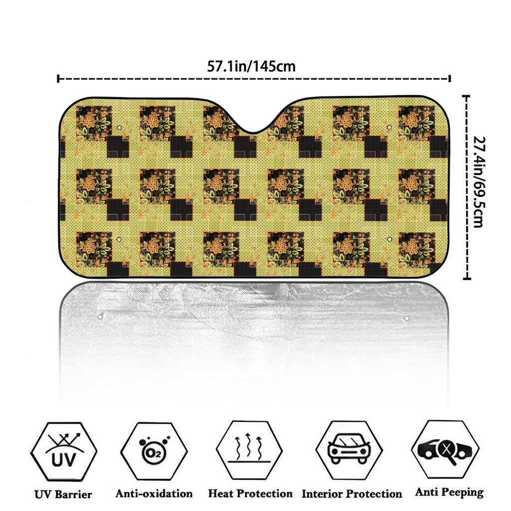 Vintage Flower Patchwork Pattern Print Car Windshield Sun Shade