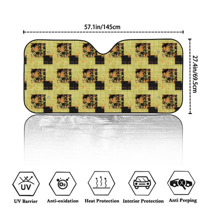 Vintage Flower Patchwork Pattern Print Car Windshield Sun Shade