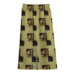 Vintage Flower Patchwork Pattern Print Cotton Front Slit Maxi Skirt