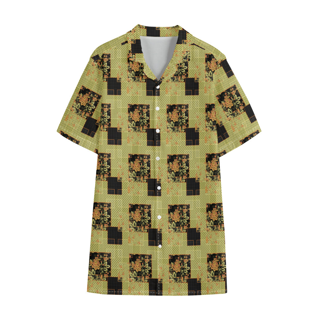 Vintage Flower Patchwork Pattern Print Cotton Hawaiian Shirt