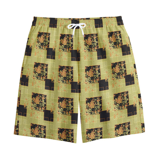 Vintage Flower Patchwork Pattern Print Cotton Shorts