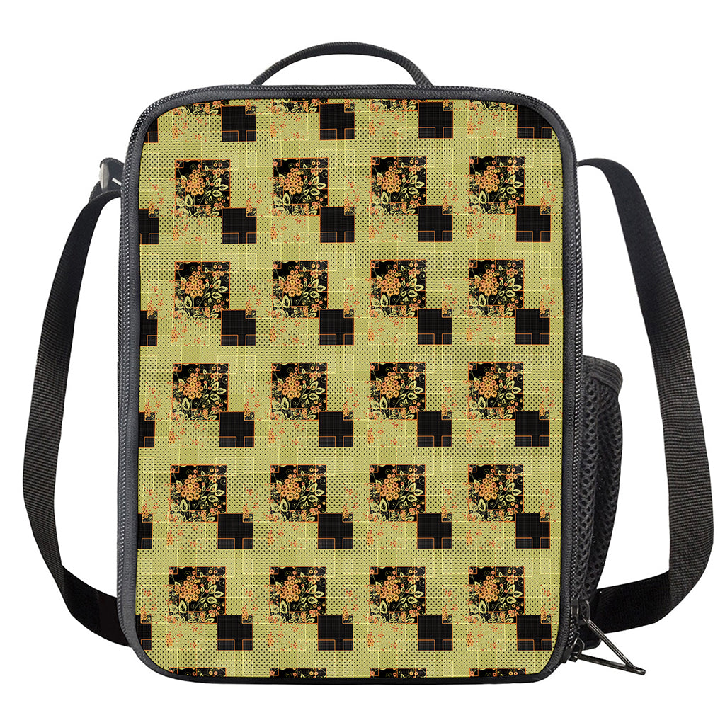 Vintage Flower Patchwork Pattern Print Crossbody Lunch Bag