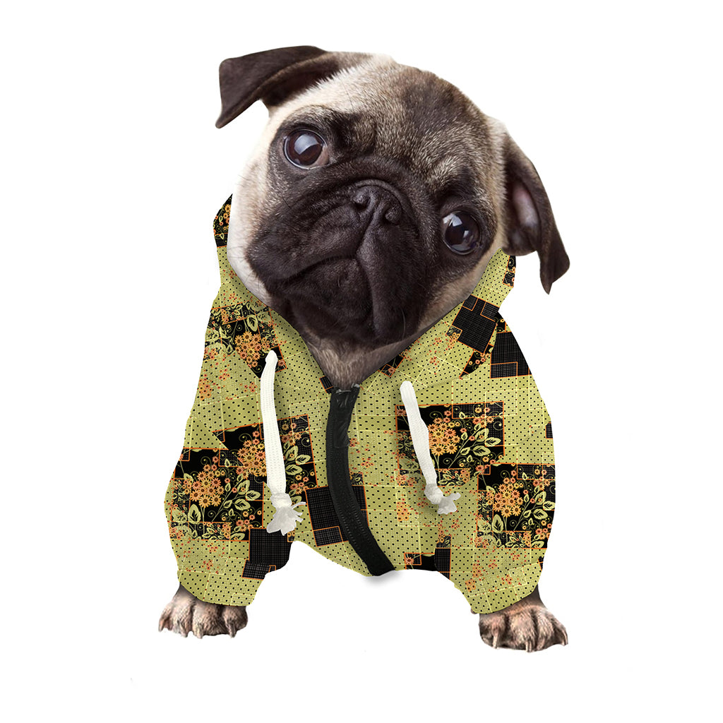 Vintage Flower Patchwork Pattern Print Dog Zip Up Hoodie