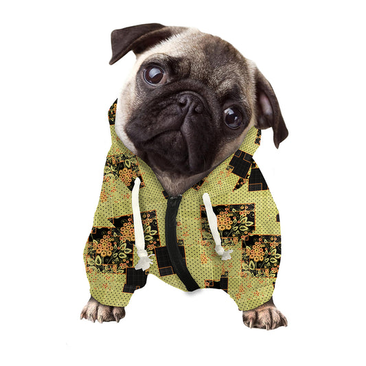 Vintage Flower Patchwork Pattern Print Dog Zip Up Hoodie