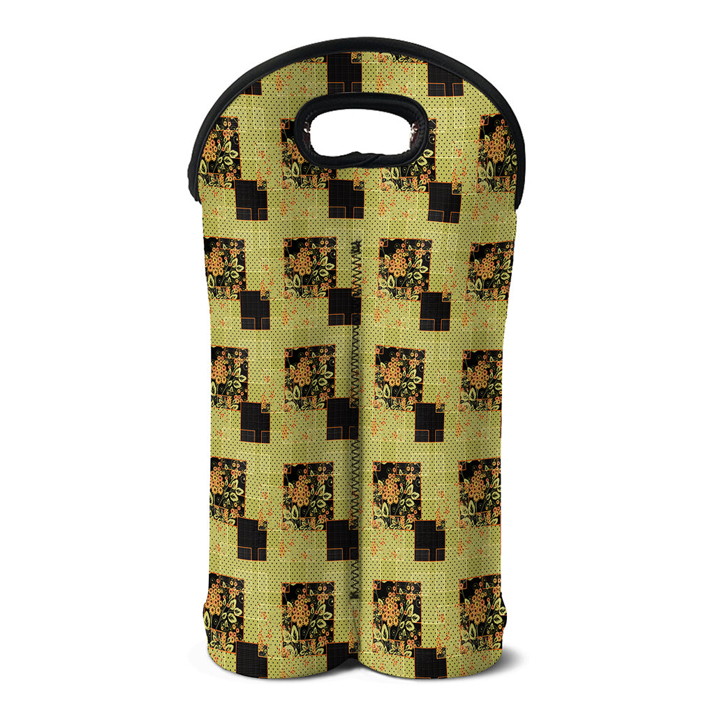 Vintage Flower Patchwork Pattern Print Double Neoprene Wine Tote