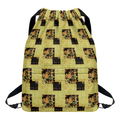 Vintage Flower Patchwork Pattern Print Drawstring Backpack
