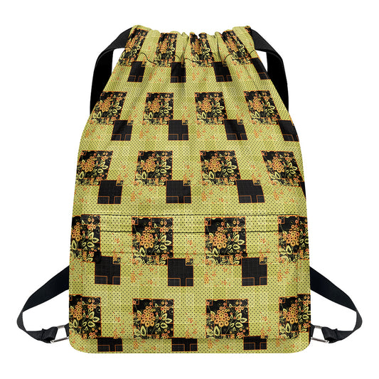 Vintage Flower Patchwork Pattern Print Drawstring Backpack
