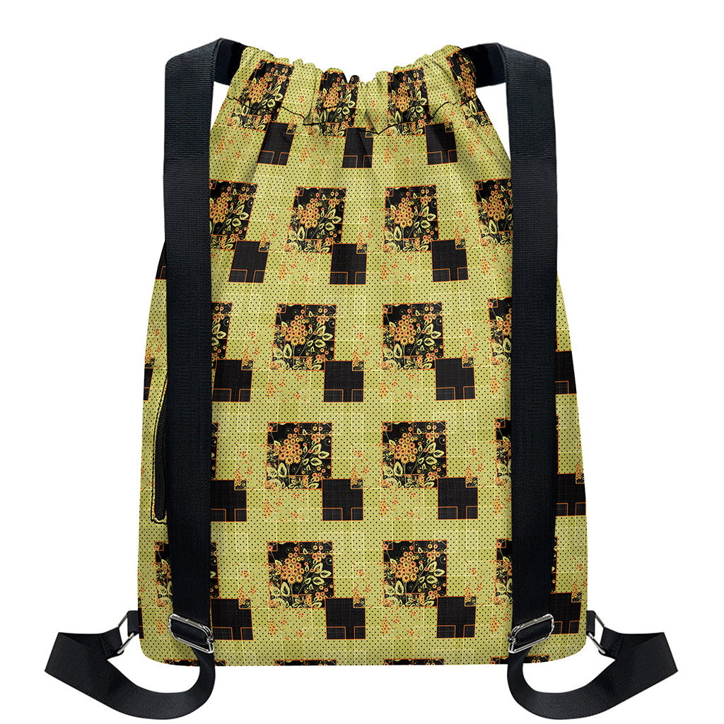 Vintage Flower Patchwork Pattern Print Drawstring Backpack