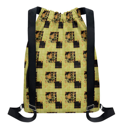 Vintage Flower Patchwork Pattern Print Drawstring Backpack
