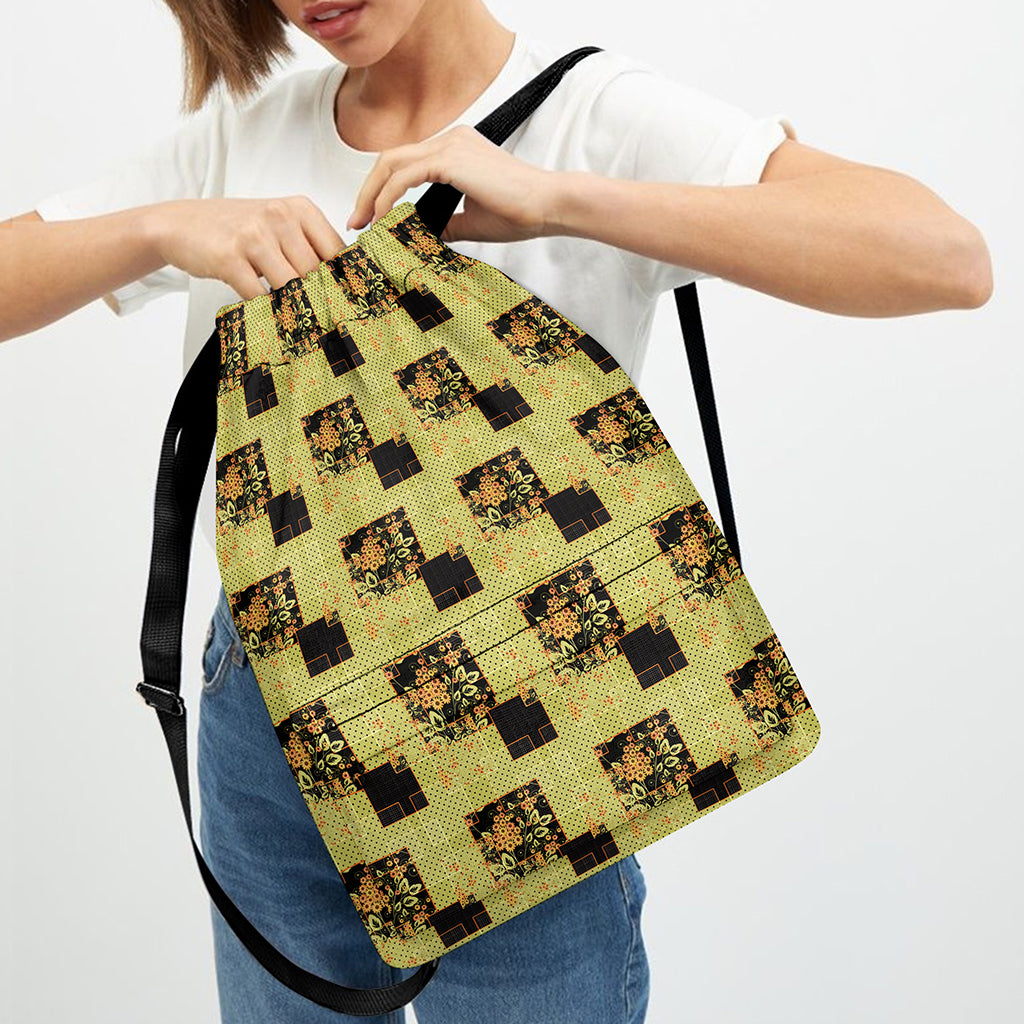 Vintage Flower Patchwork Pattern Print Drawstring Backpack