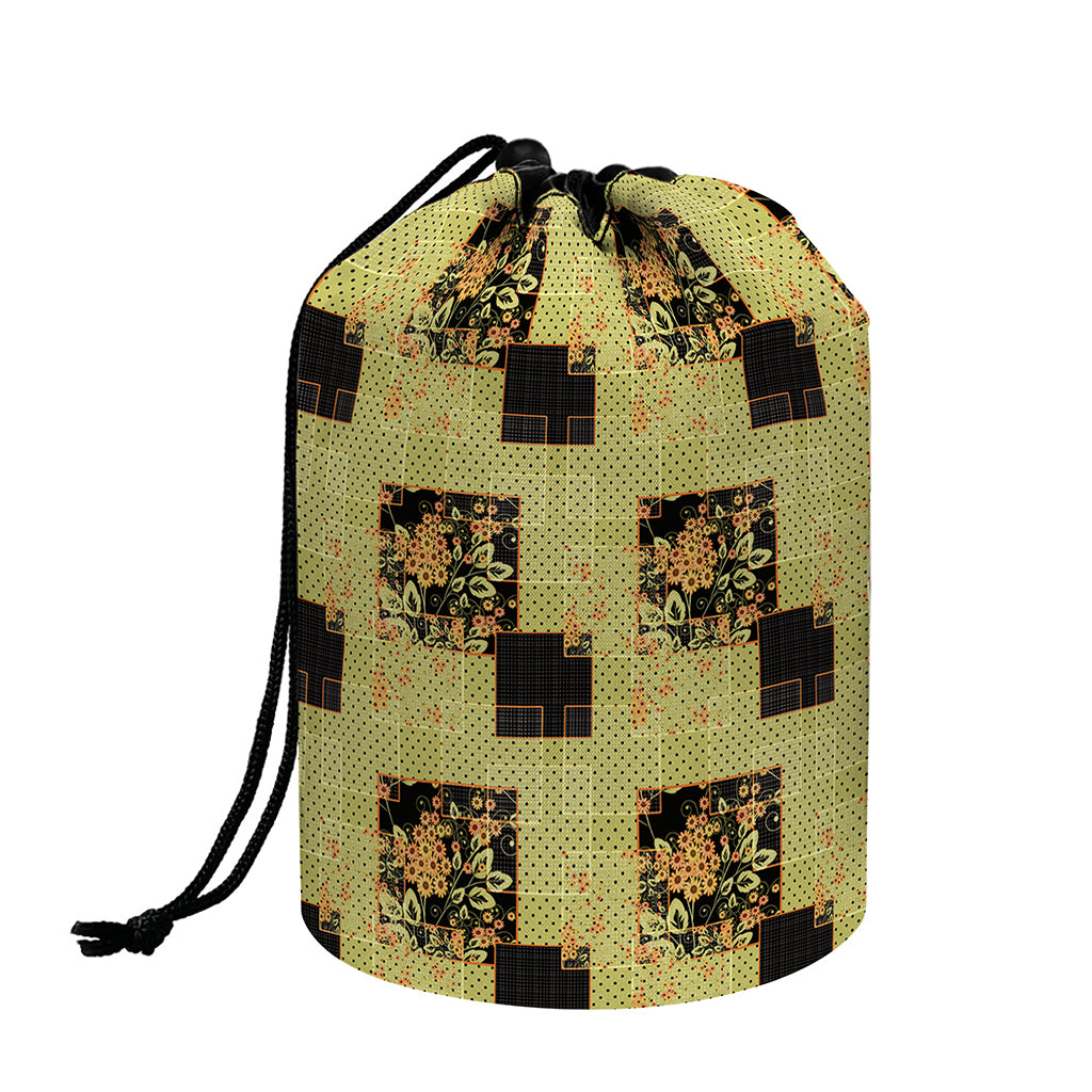Vintage Flower Patchwork Pattern Print Drawstring Makeup Bag