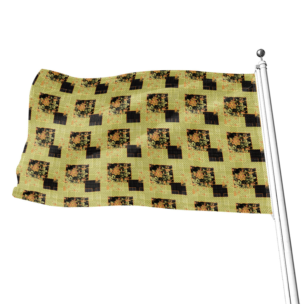 Vintage Flower Patchwork Pattern Print Flag