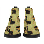 Vintage Flower Patchwork Pattern Print Flat Ankle Boots