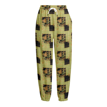 Vintage Flower Patchwork Pattern Print Fleece Lined Knit Pants
