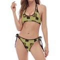 Vintage Flower Patchwork Pattern Print Halter Scoop Tie Side Bikini