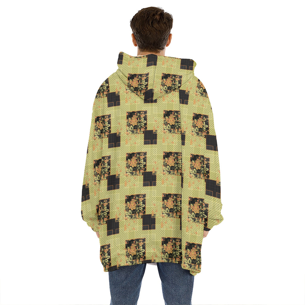 Vintage Flower Patchwork Pattern Print Hoodie Blanket