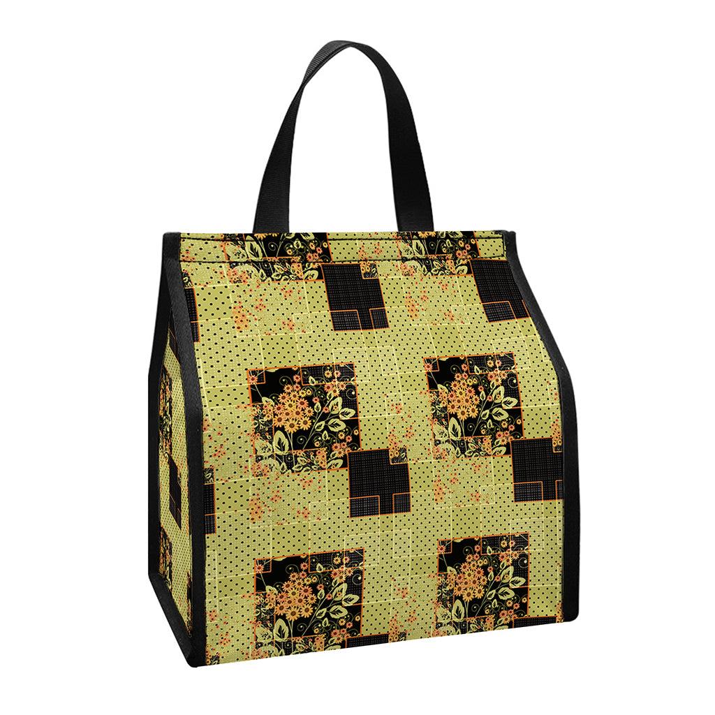 Vintage Flower Patchwork Pattern Print Insulated Lunch Tote